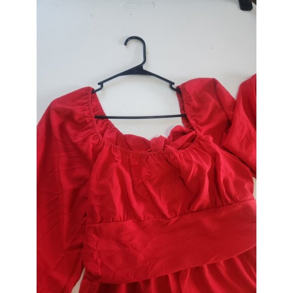 Red Off Shoulder Bow Tie Back Long Sleeve Romper Women's Size XL - Picture 3 of 8